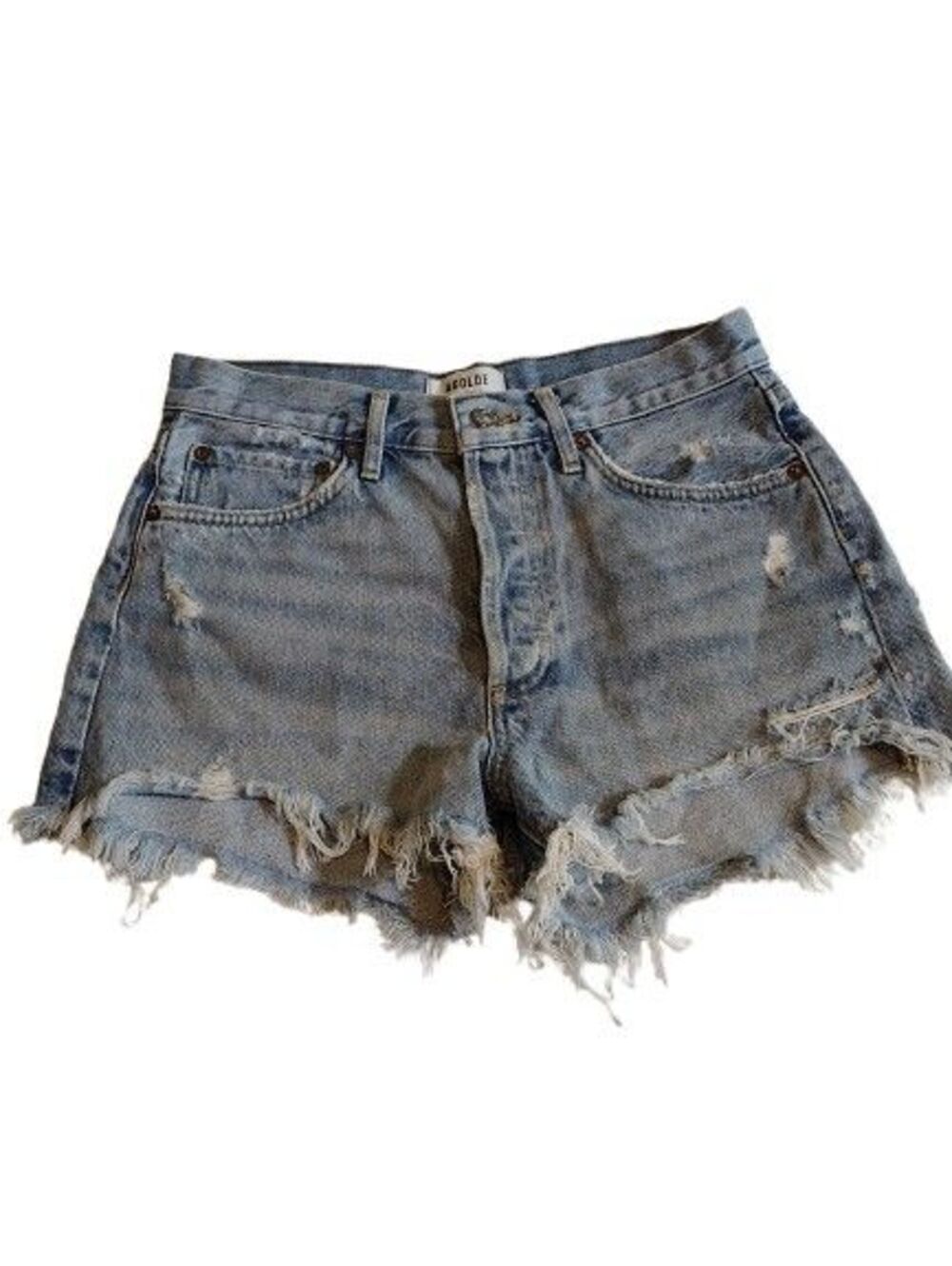 AGOLDE Parker Vintage Button Fly Swap Meet Wash Cut Off Denim Shorts Size 26